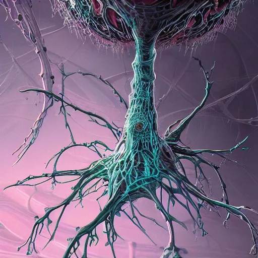 Image similar to internal lymphocyte virion rawandrendered synaptic physarum fractality transmission embryonic beholder glial neurons cyberpunk nerve cells microscopic tidepool mandelbulb plankton by wojtekfus facey rossdraws. neuronal c 4 d neuroscience wallpaper abstraction neurone synapse by beksinski. # imaginativerealism