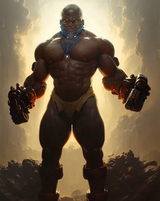 Prompt: doomfist from overwatch, character portrait, concept art, intricate details, highly detailed by greg rutkowski, michael whelan and gustave dore