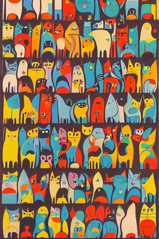 Prompt: mid century modern art cats shapes by bernard simunovic