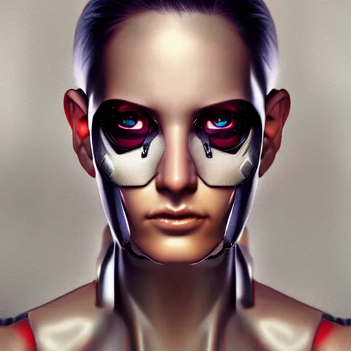 Image similar to cyberpunk cyborg fashion model portrait, hyperrealism oil painting, artstation