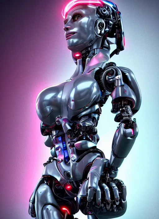 Prompt: photorealistic detailed full body picture of a female cyborg, pretty face with arms and legs and feet and hands, complete body, glamour pose, neon lights, humanoid, extreme, uhdr, book called the most influental cyborg in 2 0 5 0, fine details, highly detailed, intricate, smooth sharp focus, symmetrical features, environmental portrait, realistic render