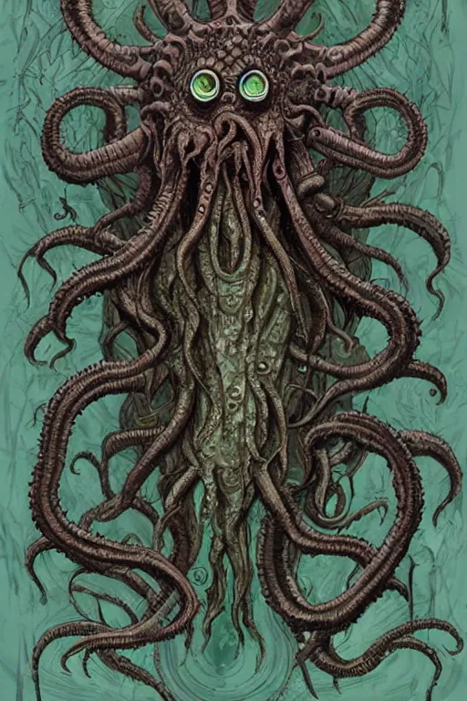 Image similar to ancient eldritch horror cthulhu, concept art, digital art, tarot card, highly detailed