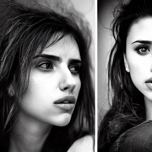 Image similar to Portrait photography of someone who have the nose of Penélope Cruz, the lips of Scarlett Johansson and the eyes of Jessica Alba, award winning photography by Leonardo Espina