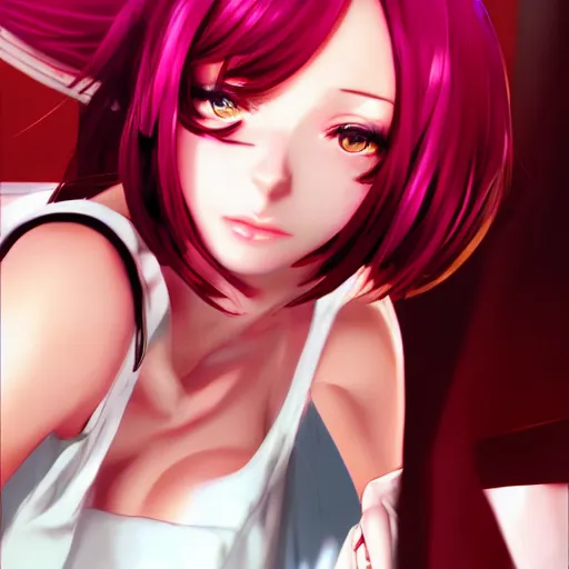 Image similar to faye valentine as in madoka magica, by wlop, ilya kuvshinov, range murata, stark colours, detailed face, realistic shaded perfect face, fine details, realistic shaded lighting, fabulous, detailed lashes