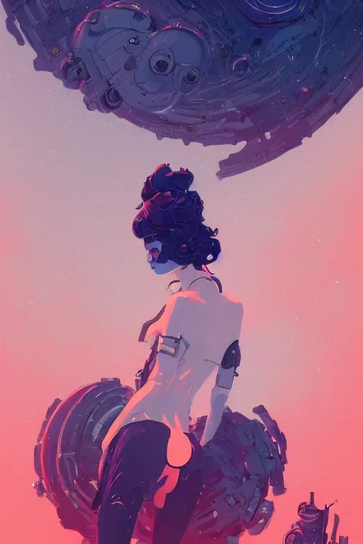 Prompt: highly detailed portrait of sci - fi long curly blue haired lady by atey ghailan, james gilleard, by joe fenton, by greg rutkowski, by greg tocchini, by kaethe butcher, 4 k resolution, gradient red, orange, black and white color scheme!!! ( ( nebula dystopian city spiral background ) )