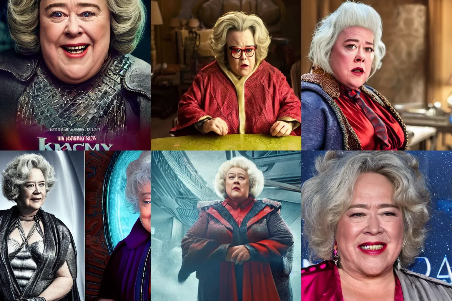 Prompt: A cinematic portrait of Kathy Bates as Granny Goodness in a movie about Jack Kirby's Fourth World. live action. soft studio lighting, award-winning cinema.