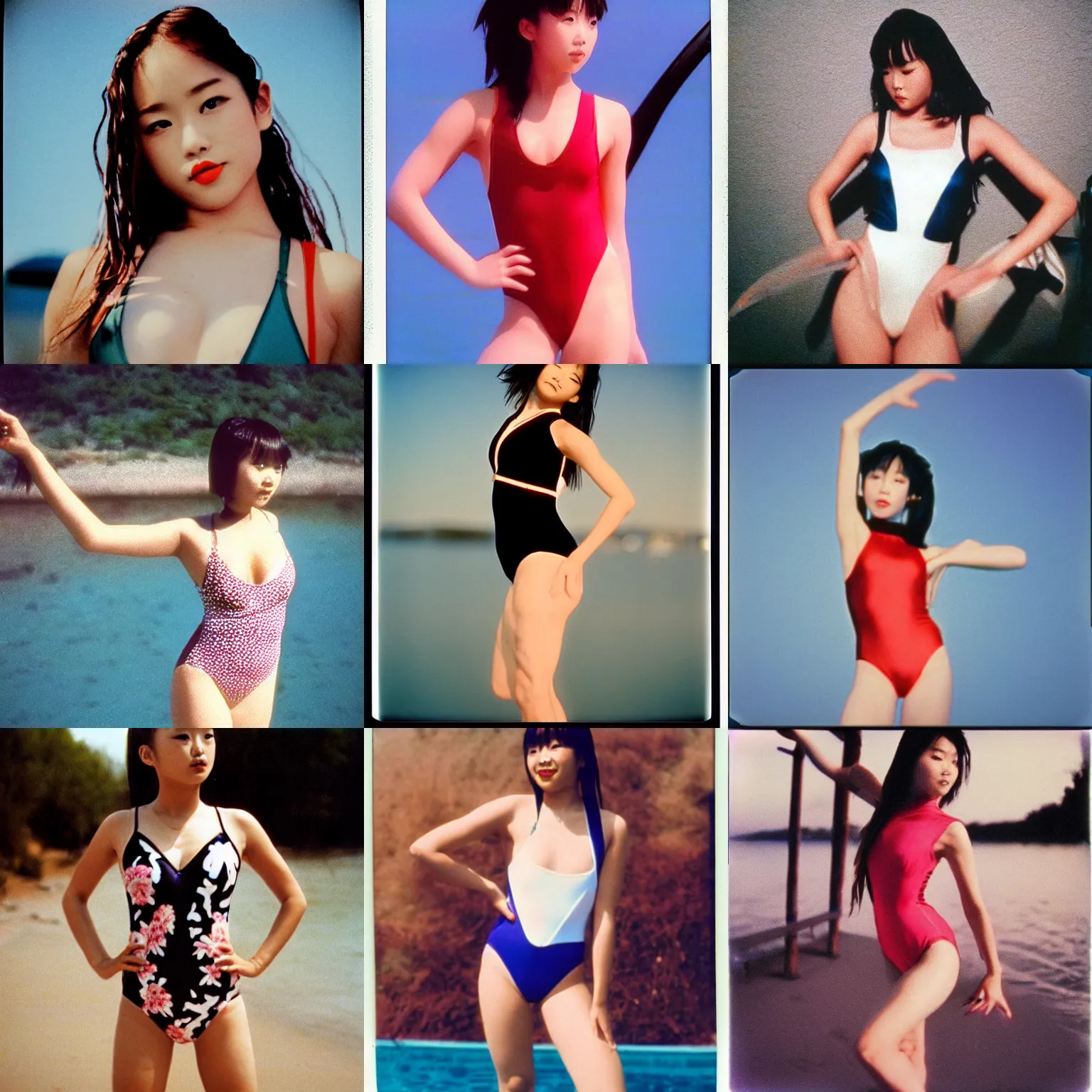 Image similar to epic, cinematic 1 9 9 0 s film still movie shot of a japanese idol wearing leotard swimsuit. instagram photo at behance, polaroid kodak portra, hollywood