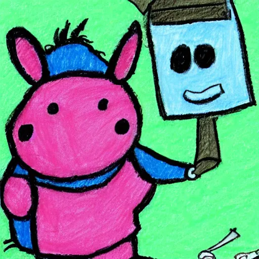 Image similar to child's crayon drawing of eeyore