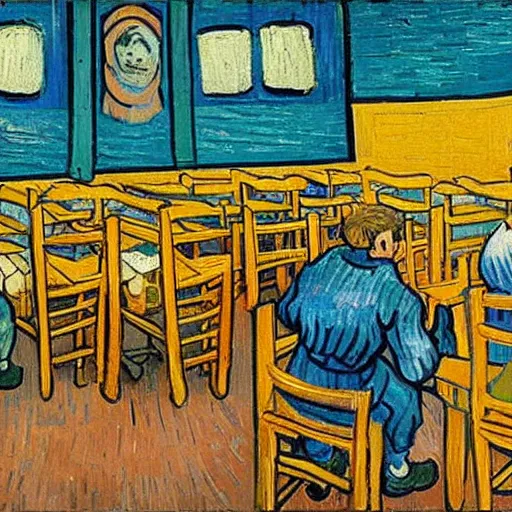 Image similar to school with prisoners van gogh style