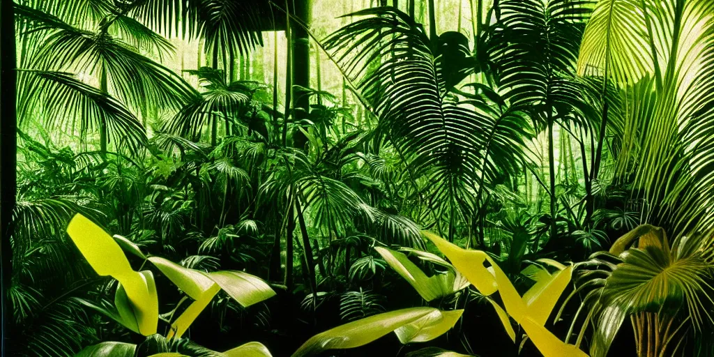 Image similar to lush tropical forest, against light, glare, bright details, contrasting, daylight, highly detailed, by dieter rams 1 9 9 0, national geographic magazine, reportage photo, natural colors