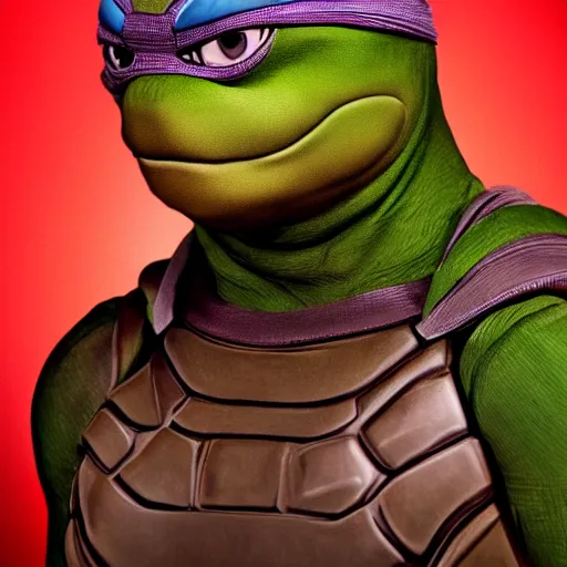 Prompt: a realistic photograph of a ninja turtle in the style of yousuf karsh portraits