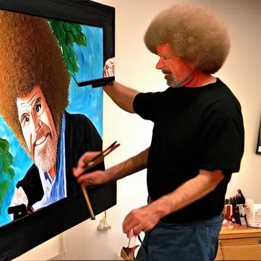 Prompt: recursive painting of bob ross painting a picture of bob ross painting a picture of bob ross painting a picture of bob ross