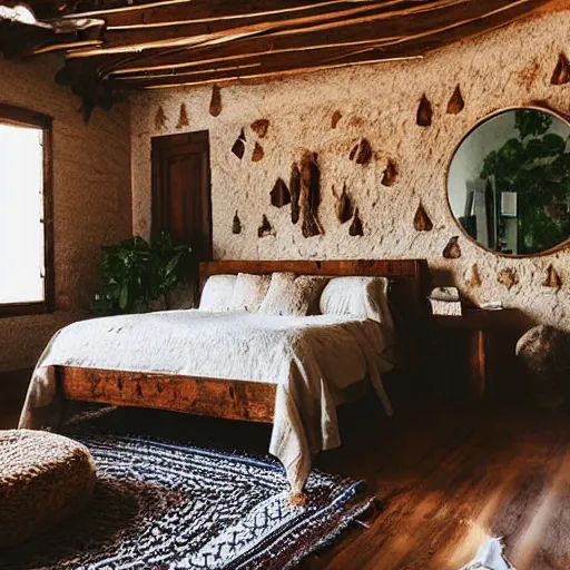 Image similar to bohemian minimalistic rustic bedroom topanga canyon photograph