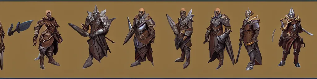 Prompt: dnd paladin character turnaround sheet, rpg, isometric render, d & d, trending on artstation