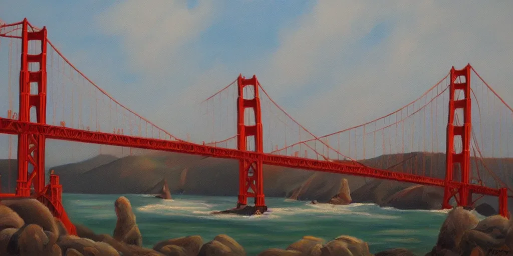 Image similar to beautiful oil painting of golden gate bridge by olof krans