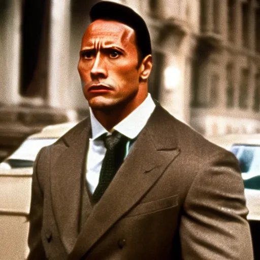 Image similar to Still of Dwayne Johnson from the GodFather (1980), 8k photography