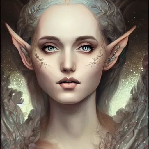 Image similar to portrait of beautiful elvish goddess , 8k, highly detailed, sharp, realistic, in style of Anna Dittmann