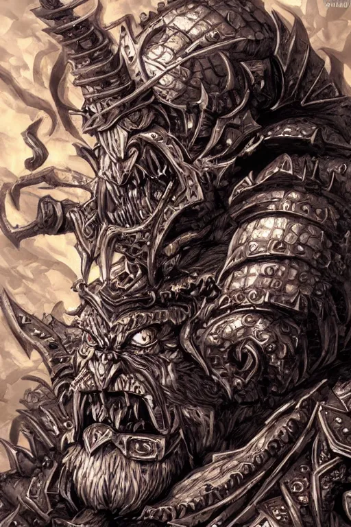 Image similar to chaos dwarf, fantasy, warhammer, highly detailed, digital art, sharp focus, trending on art station, kentaro miura manga art style