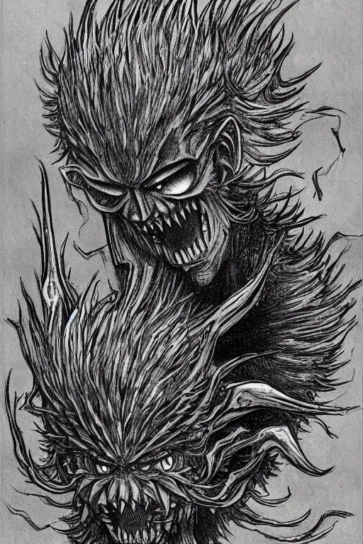 Image similar to thistle monster drawn in kentaro miura art style