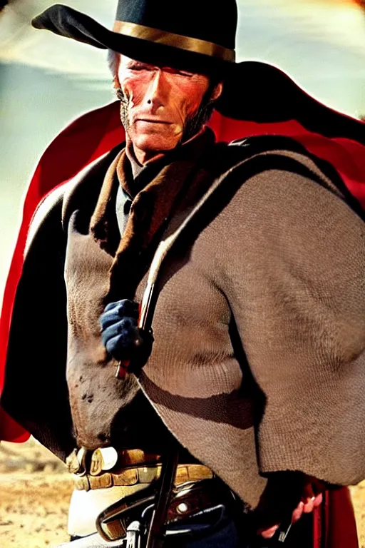 Image similar to clint eastwood as superman in the good the bad and the ugly