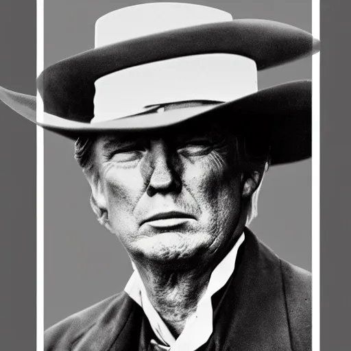 Image similar to an 1 8 0 0 s photo of donald trump playing the role of clint eastwood, squinting at high noon, in the style of a clint eastwood movie, the good, the bad and the ugly, clint eastwood, vibe, donald trump, glory days, mount rushmore, justice, american flag, independence, patriotism, apple pie, black and white, artgerm