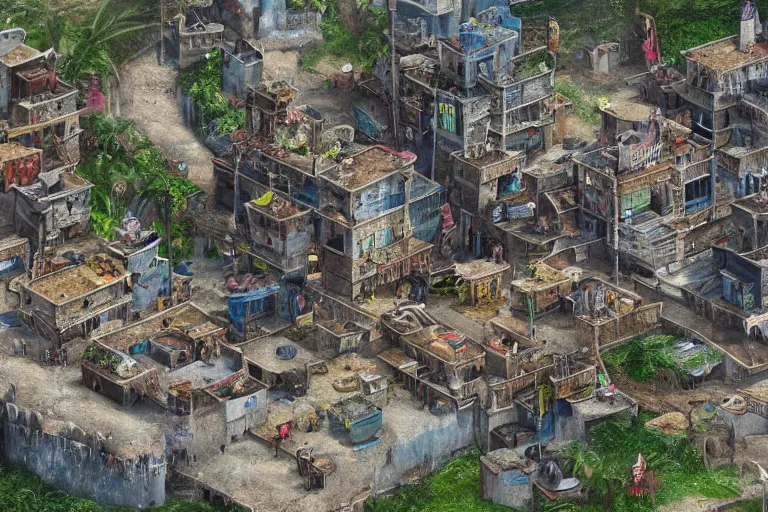 Prompt: fantasy kingdom favela, castle slums, ultra detailed realistic environment concept art