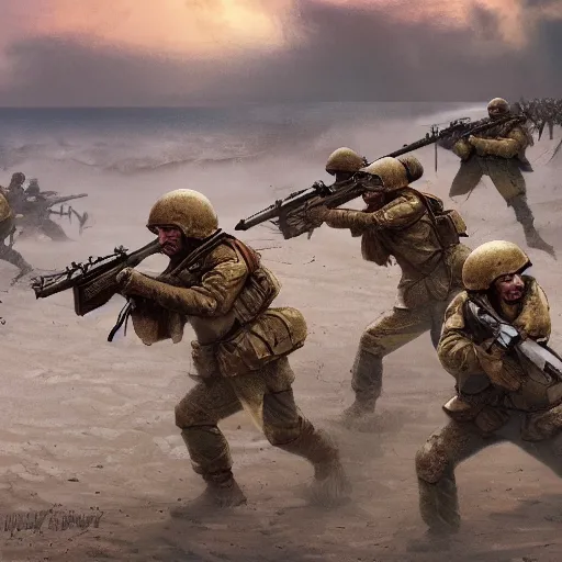 Image similar to rooster soldiers storming the beach d - day in normandy, hyperdetailed, artstation, cgsociety, 8 k