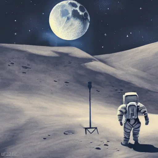 Image similar to fantasy illustration of moon landing