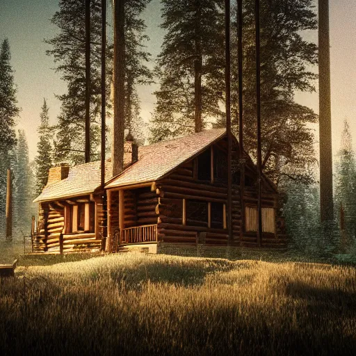 Image similar to a cabin in the woods, octane render