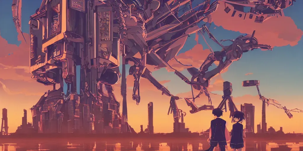 Image similar to Evangelion Movie poster, 3D anime, Arcane Style, Retropunk, Steampunk, high resolution, clock tower inside iron and machines, side scrolling, Rule of Thirds, 4K, Retrofuturism, Studio Ghibli, Simon Stålenhag