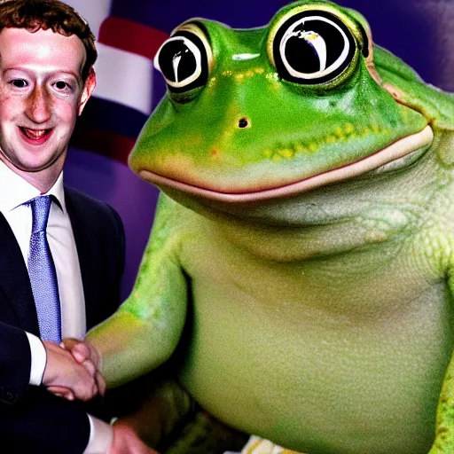 Image similar to mark zuckerberg shaking hands with a frog