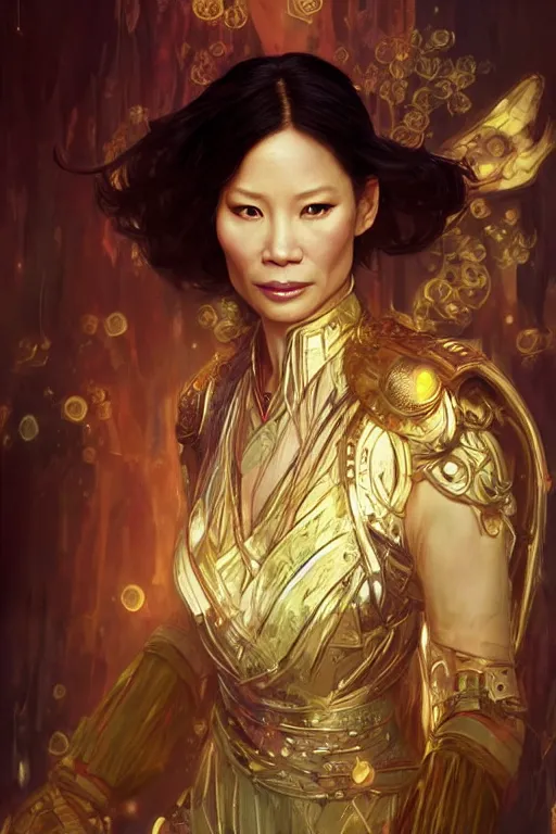 Prompt: Lucy Liu portrait, wuxia, fantasy, CYBERPUNK GLOWING COSTUME. elegant, intricate, by Stanley Artgerm Lau, greg rutkowski, thomas kindkade, alphonse mucha, loish, norman Rockwell