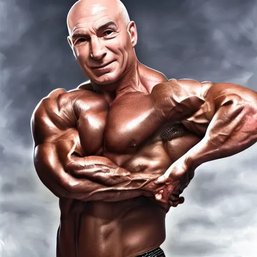 Image similar to digital painting of bodybuilder captain jean - luc picard, smooth, elegant, sharp focus, highly detailed