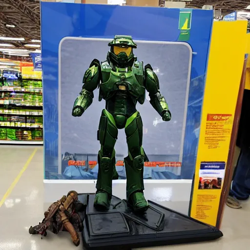 Image similar to master chief standing in a walmart