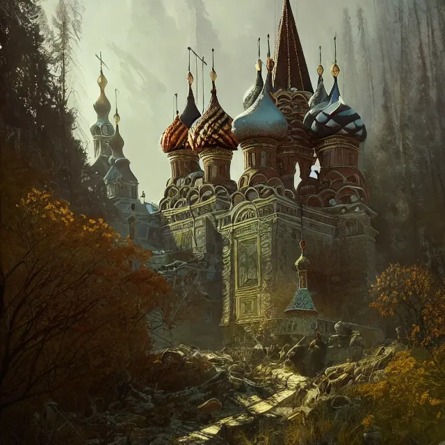 Image similar to russian folk fairytale, story, fable, dramatic, fantasy art, matte painting, an ultrafine detailed painting, academic art, ornate, inticate, elegant, sharp focus, artstation, by pavel korin, viktor vasnetsov, greg rutkowski