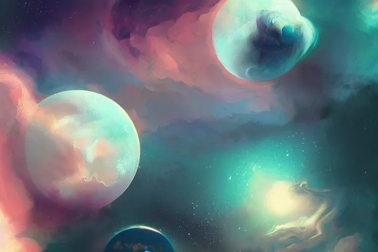 Prompt: retro science fiction outer space planet muted colors bycharlie bowater
