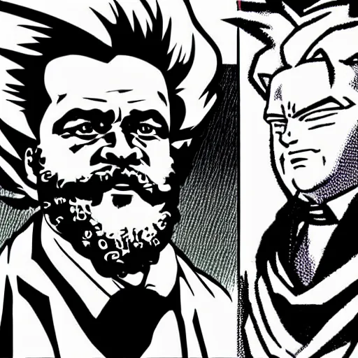 Image similar to Karl marx portrayed as a super sayan in Dragon Ball Z