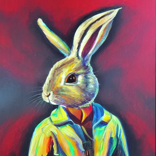 Prompt: rabbit warrior, brush strokes, oil painting