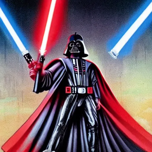 Image similar to morbius holding a lightsaber. darth vader, pyramids in background.