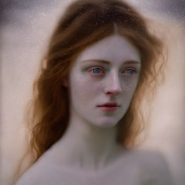 Image similar to Kodak Portra 400, 8K,ARTSTATION, Caroline Gariba, soft light, volumetric lighting, highly detailed, britt marling style 3/4 , extreme Close-up portrait photography of a beautiful woman how pre-Raphaelites,inspired by Ophelia paint, the face emerges from water of Pamukkale, hair are intricate with highly detailed realistic beautiful flowers , Realistic, Refined, Highly Detailed, interstellar outdoor soft pastel lighting colors scheme, outdoor fine art photography, Hyper realistic, photo realistic