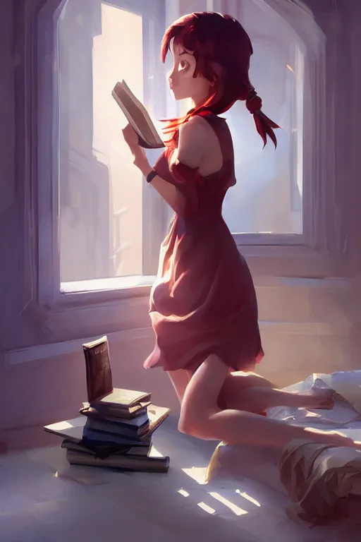 Image similar to a girl reading a book, fanart, by concept artist gervasio canda, behance hd by jesper ejsing, by rhads kuvshinov, rossdraws global illumination radiating a glowing aura global illumination ray tracing hdr render in unreal engine 5, tri - x pan stock, by richard avedon