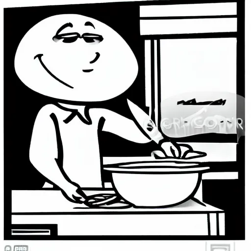 Prompt: a cartoon character that is a shrimp, he is in the kitchen cooking rice, cartoon style, cartoon,