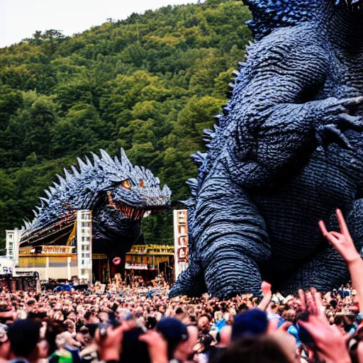 Image similar to Godzilla performing at Woodstock, Leica 20mm, 4K