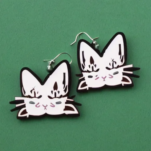 Prompt: 2d laser cut wood earrings flat of snarky cartoon cat