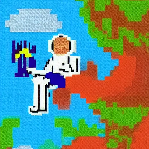 Image similar to an astronaut lounging in a tropical resort in space, pixel art