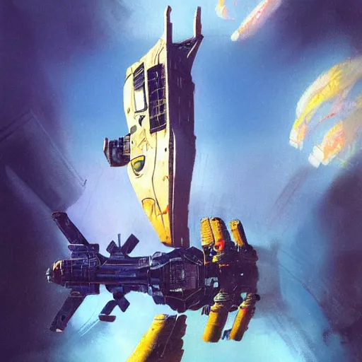 Image similar to a painting in the style of chris foss and in the style of stephan martiniere.