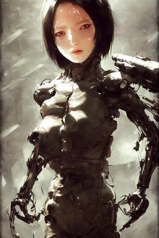 Prompt: Beautiful Gunnm Alita by WLOP, by Tsutomu Nihei by Emil Melmoth, by stuz0r, Craig Mullins, yoji shinkawa, cross, artstation, pete morbacher, young, very attractive, pretty face, hyper detailed, very detailed, artstation, rendering by octane, shallow depth of field, uplight