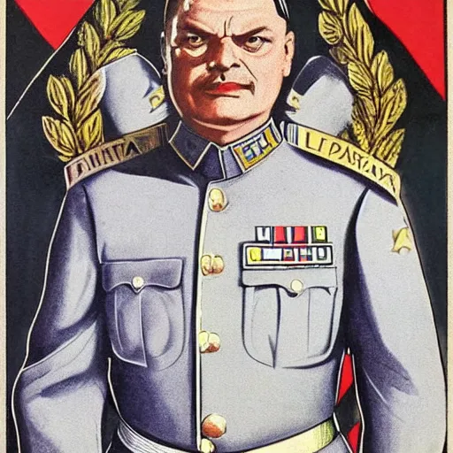 Image similar to portrait of the leader of fascist hungary, viktor orban in nazi uniform, nazi propaganda poster art 1 9 4 4, highly detailed, colored