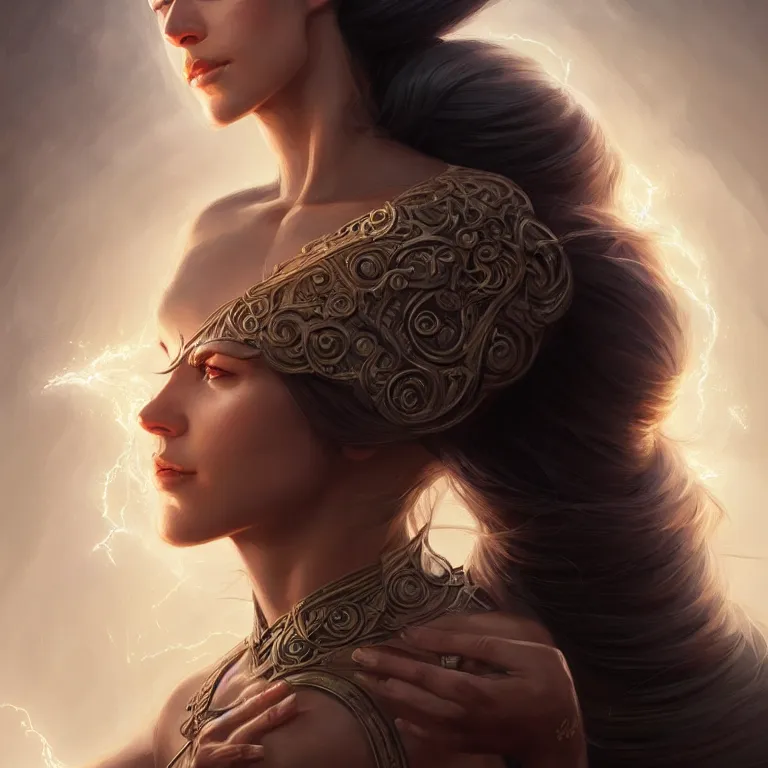 Prompt: portrait of a goddess of elemental lightning, half body, perfect face, d & d, fantasy, intricate, elegant, highly detailed, digital painting, artstation, concept art, smooth, sharp focus, illustration, art by artgerm and greg rutkowski and alphonse