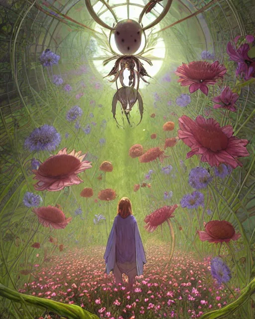 Prompt: the platonic ideal of flowers, sprouting, insects and praying of cletus kasady carnage davinci mandala ponyo alice in wonderland dinotopia watership down, hollow knight, d & d, fantasy, ego death, mdma, dmt, psilocybin, concept art by greg rutkowski and simon stalenhag and alphonse mucha and john bauer